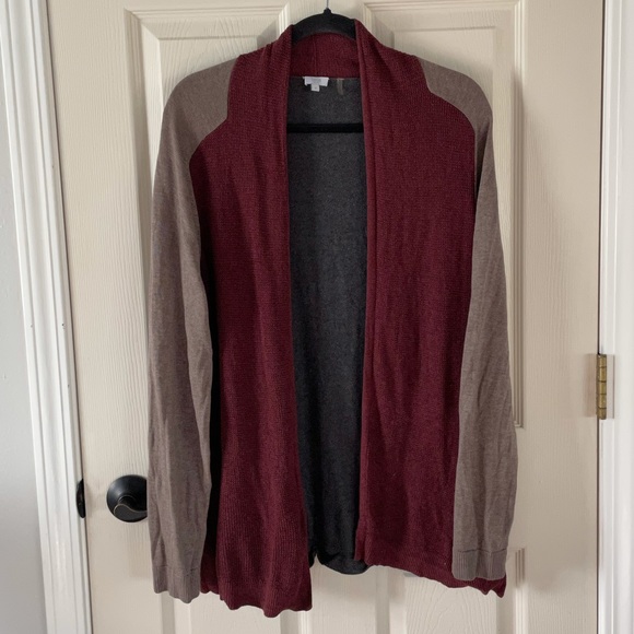 Bela NYC Maroon & Gray Color Block Waffle Knit Open Cardigan, Sz 5 - Picture 2 of 12